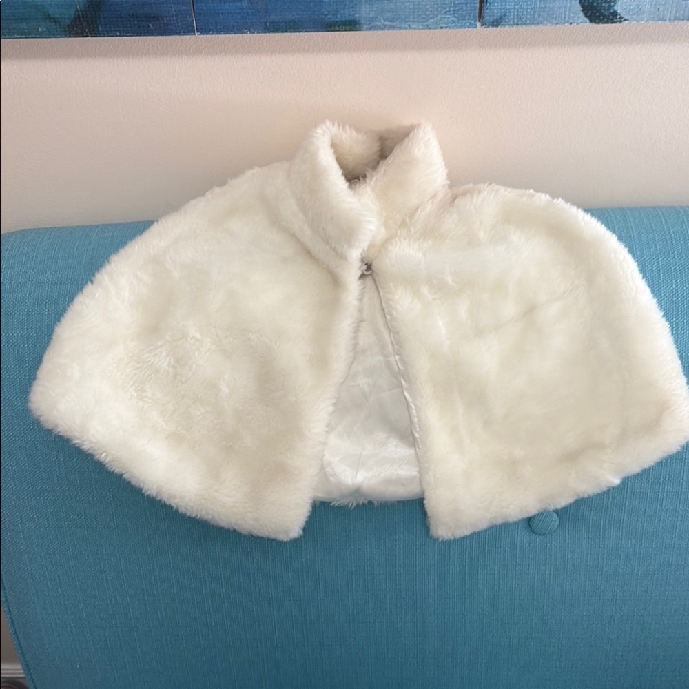 Cream Plush Faux Fur Cape with High Collar